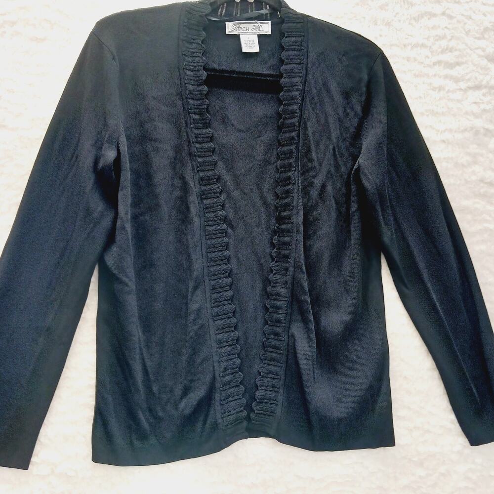 Jacket Open Cardigan Black Ruffle Whimsy Goth Fairy Romantic Elegant Size L